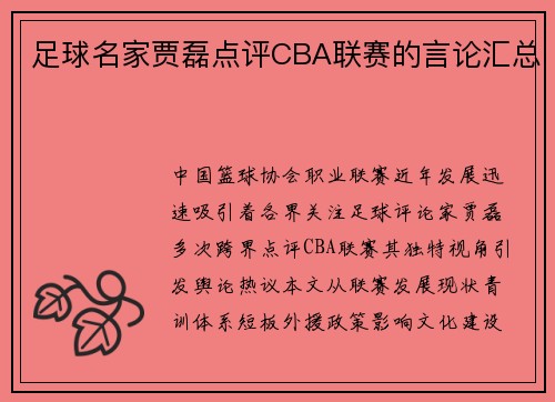 足球名家贾磊点评CBA联赛的言论汇总