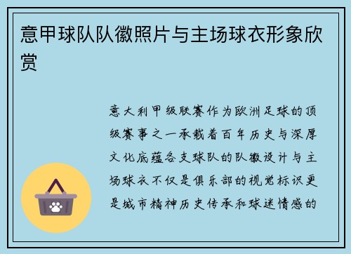 意甲球队队徽照片与主场球衣形象欣赏
