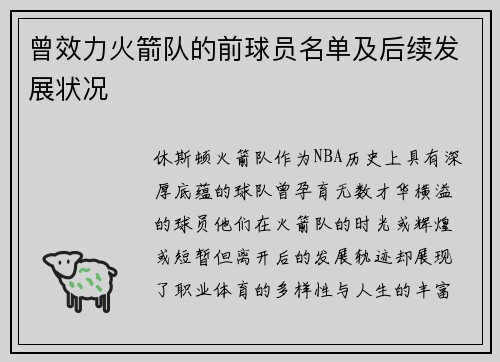 曾效力火箭队的前球员名单及后续发展状况